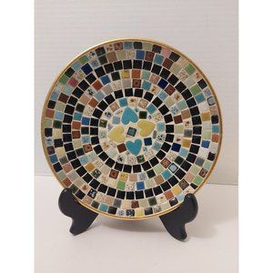 Bohemian Mosiac Plate, retro coffee table decor, candle plate, smudge plate